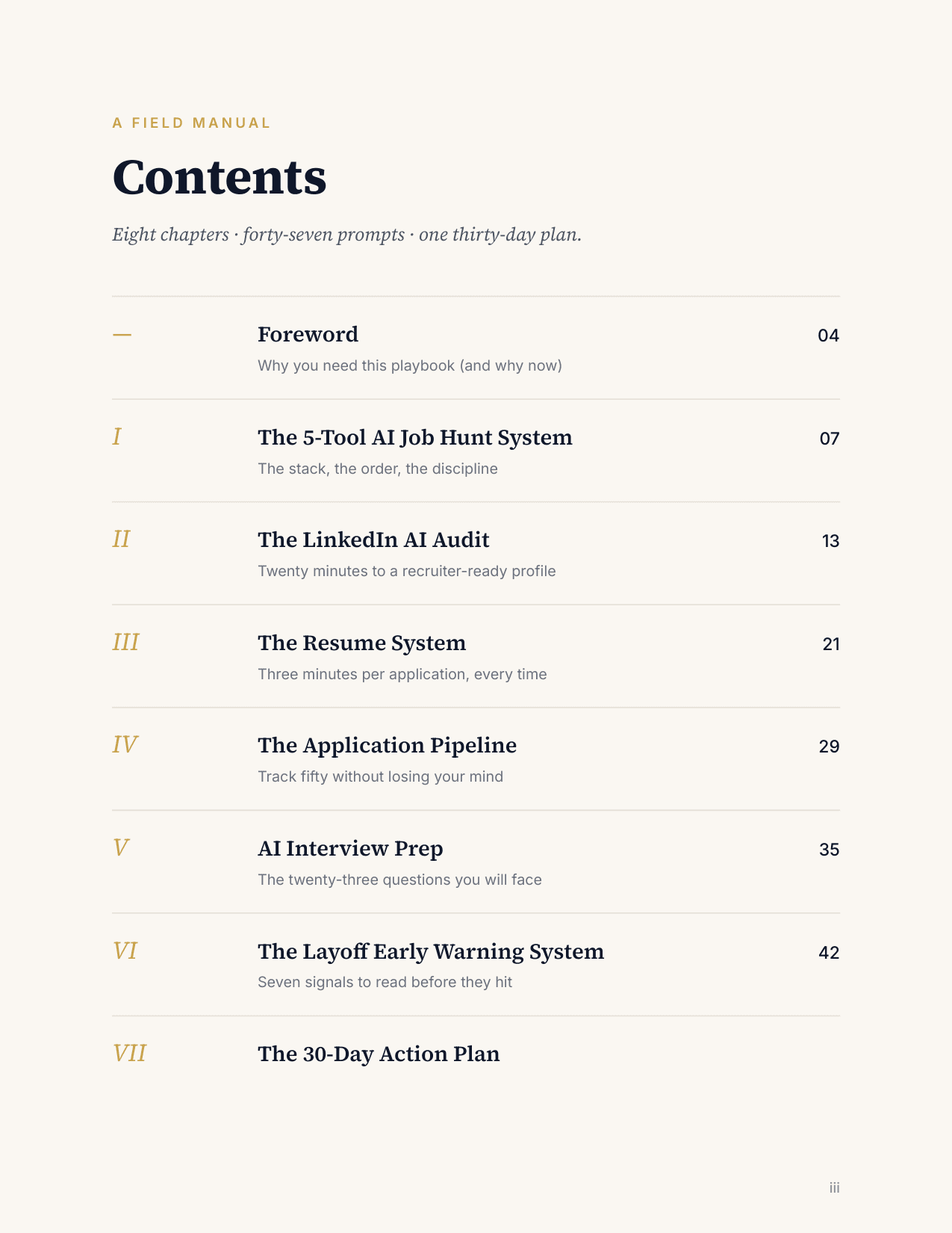 CONTENTS page from playbook